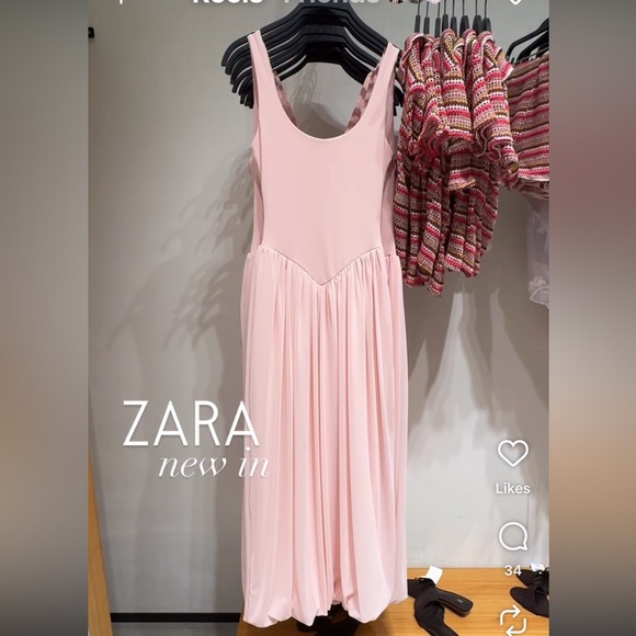🆕(NWT) ZARA Bloggers Fav Combination Tulle Balloon Midi Dress. Size SMALL. Pink - Picture 9 of 16